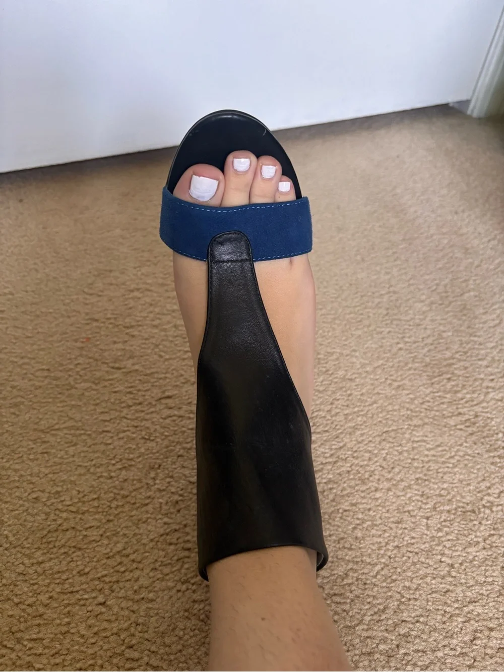 Carlos by Carlos Santana Black and Navy Open-Side Heel Sandals
